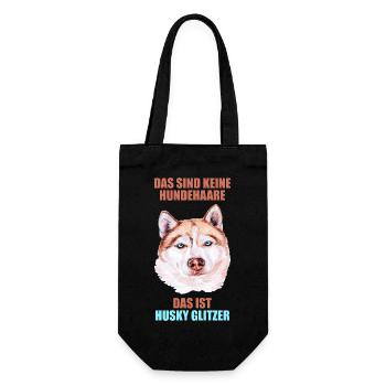 Husky Glitzer Hundehalter Hundehaare - Geschenkbeutel für Flaschen - Schwarz - Vorne