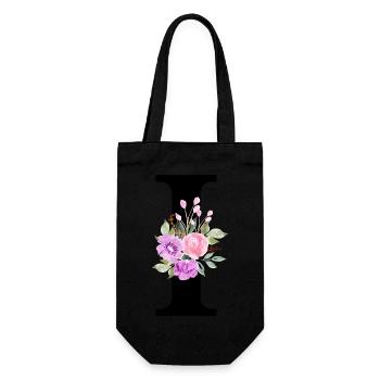Lila Blumenbuchstabe I - Geschenkbeutel für Flaschen - Schwarz - Vorne