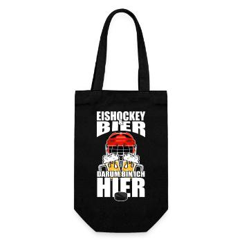 Lustiger Spruch Eishockey Bier darum bin ich hier - Geschenkbeutel für Flaschen - Schwarz - Vorne
