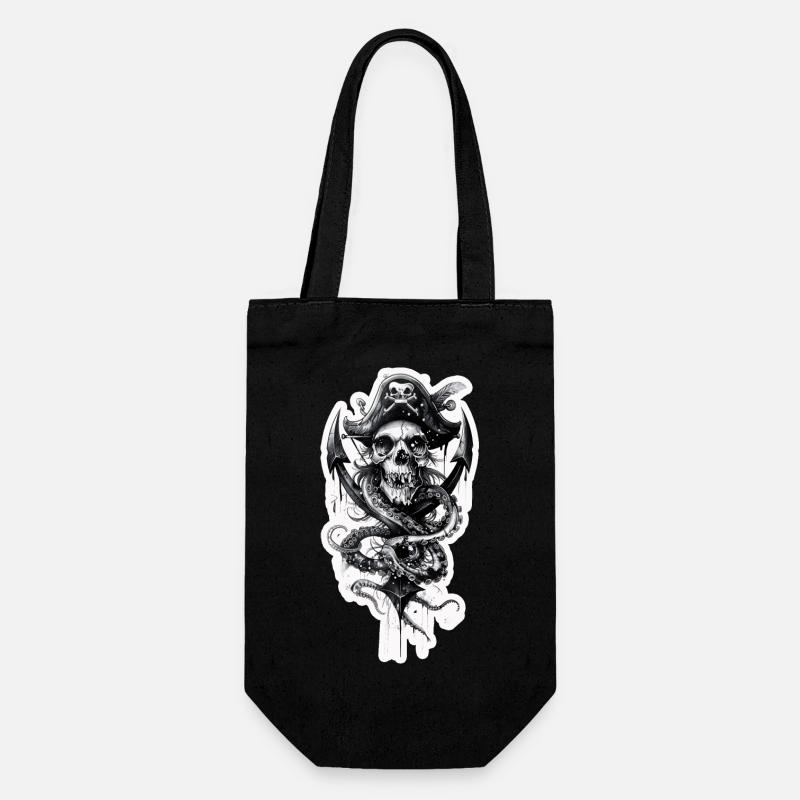 Pirate Anchor with Skull Pirate and Hat - Gift Bag for Bottles - black