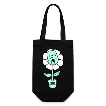 Gähnende Müde Schlafmütze Blume Gesicht Blumentopf - Geschenkbeutel für Flaschen - Schwarz - Vorne
