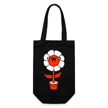 Little Funny Happy Flower Face Flower Pot - Gift Bag for Bottles - black - Front