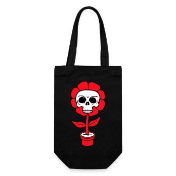 Böse Halloween Blume Totenkopf Schädel Horror Topf - Geschenkbeutel für Flaschen - Schwarz - Vorne