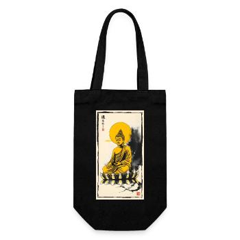 Sitting Golden Buddha - Geschenkbeutel für Flaschen - Schwarz - Vorne
