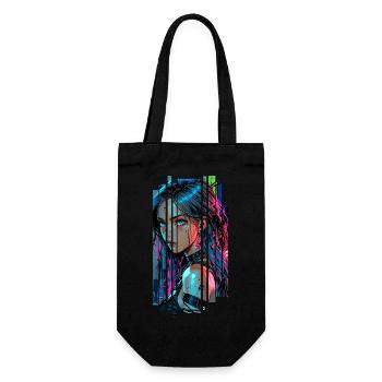 Cyber Frau Urbane Stadt Neon - Geschenkbeutel für Flaschen - Schwarz - Vorne