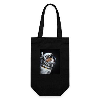 Katze als Astronaut - Geschenkbeutel für Flaschen - Schwarz - Vorne