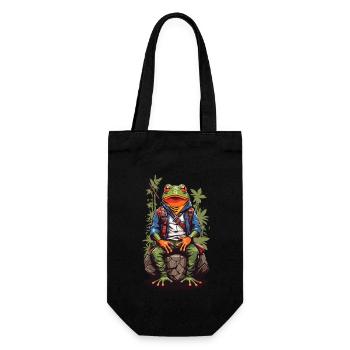 Retro Anime Frosch Charakter Japan Art Style - Geschenkbeutel für Flaschen - Schwarz - Vorne