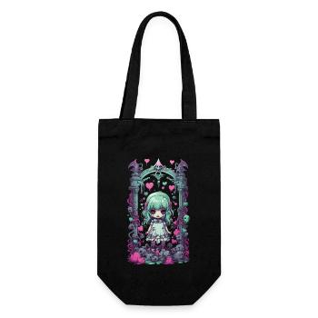 Kawaii Pastel Gothic Goth Girl Anime Design - Geschenkbeutel für Flaschen - Schwarz - Vorne