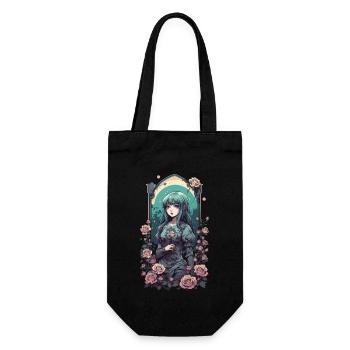 Gothique Anime Kawaii Fille avec Roses Design - Sac à bouteille - noir - Devant