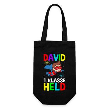 Schulkind David 1. Klasse Held - Geschenkbeutel für Flaschen - Schwarz - Vorne