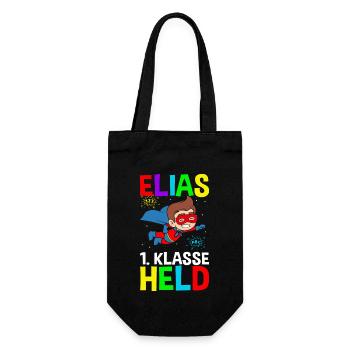 Schulkind Elias 1. Klasse Held - Geschenkbeutel für Flaschen - Schwarz - Vorne