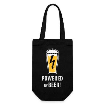Powered By Beer! (Bier / Blitz / NEG) - Geschenkbeutel für Flaschen - Schwarz - Vorne