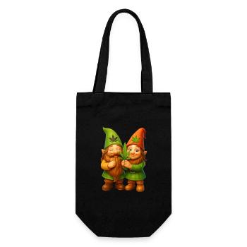 Knuffiges Zwergenpaar mit Cannabisblatt - Weed - Geschenkbeutel für Flaschen - Schwarz - Vorne