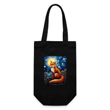 fuchs, Sternennacht, Van Gogh, Style - Geschenkbeutel für Flaschen - Schwarz - Vorne