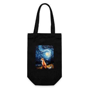 fuchs, Sternennacht, Van Gogh, Style - Geschenkbeutel für Flaschen - Schwarz - Vorne