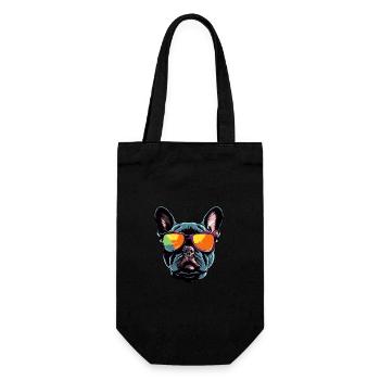 Französische Bulldogge Hund Kopf Porträt - Geschenkbeutel für Flaschen - Schwarz - Vorne