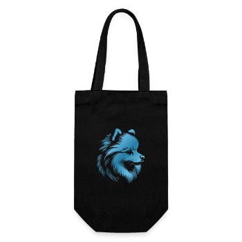 Pomeranian, Zwergspitz, Hundekopf, Zeichnung blau - Geschenkbeutel für Flaschen - Schwarz - Vorne