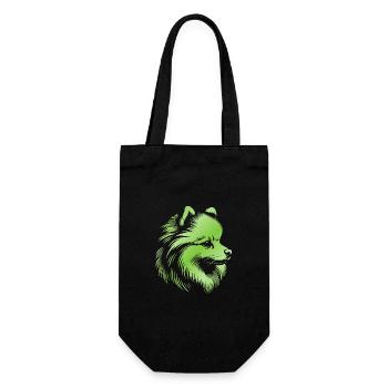 Pomeranian, Zwergspitz, Hundekopf, Zeichnung grün - Geschenkbeutel für Flaschen - Schwarz - Vorne
