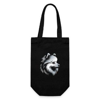 Pomeranian, Zwergspitz, Hundekopf, Zeichnung silbe - Geschenkbeutel für Flaschen - Schwarz - Vorne