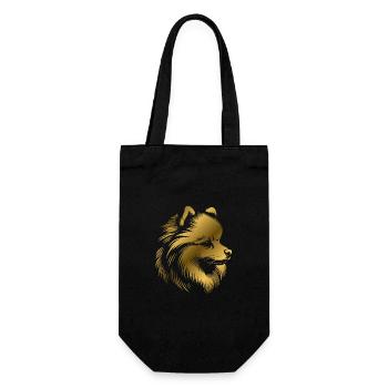 Pomeranian, Zwergspitz, Hundekopf, Zeichnung gold - Geschenkbeutel für Flaschen - Schwarz - Vorne