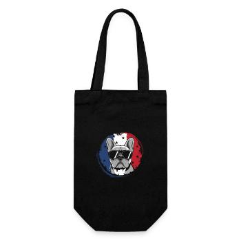 Französische Bulldogge Frenchie mit Sonnenbrille - Geschenkbeutel für Flaschen - Schwarz - Vorne