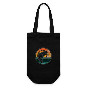Retro Fishing Bass Jumping Sunset Badge - Gift Bag for Bottles - black - Front