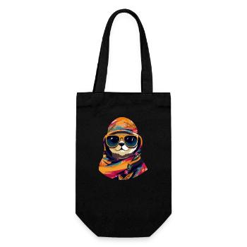 Cooler Wassermarder mit Kopftuch und Sonnenbrille - Geschenkbeutel für Flaschen - Schwarz - Vorne
