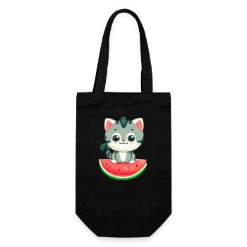 Chat mignon à la pastèque - Kawaii Design - Sac à bouteille - noir - Devant