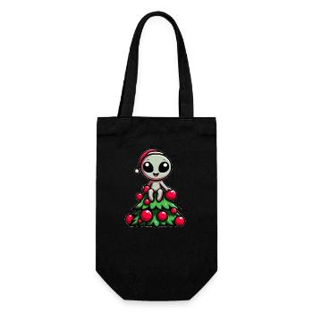 Lustiger Alien Tannenbaum Weihnachten skurril - Geschenkbeutel für Flaschen - Schwarz - Vorne