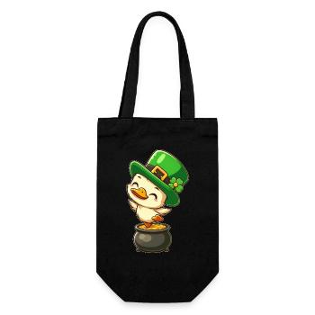 Süße St. Patrick's Day Ente Zylinder Klee Gold - Geschenkbeutel für Flaschen - Schwarz - Vorne