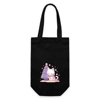Chaton décorant le sapin de Noël - Sac à bouteille - noir - Devant