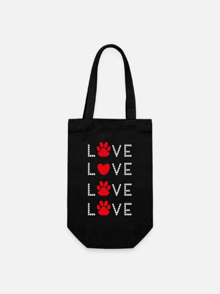 Love Hundepfoten mit rotem Herz und viel Liebe. - Geschenkbeutel für Flaschen - Schwarz