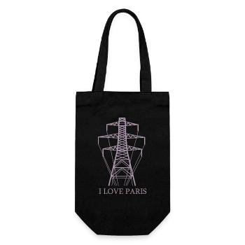 Strommast als Eiffelturm "I Love Paris" Satire - Geschenkbeutel für Flaschen - Schwarz - Vorne
