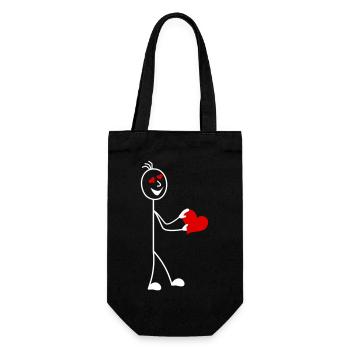 Figurine allumette avec coeur et cœurs dans les yeux - Sac à bouteille - noir - Devant