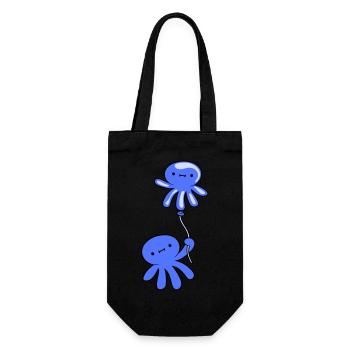 Oktopus hält Luftballon süß Kind glücklich Comic - Geschenkbeutel für Flaschen - Schwarz - Vorne