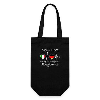Italien Deutschland Flagge Herzschlag - Geschenkbeutel für Flaschen - Schwarz - Vorne