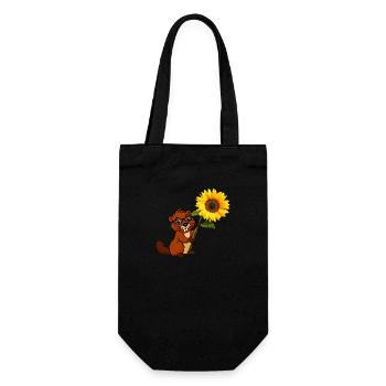 Biber mit Sonnenblume - Geschenkbeutel für Flaschen - Schwarz - Vorne
