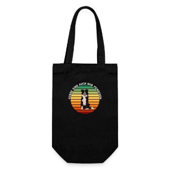 Cute border collie in retro sunset - Gift Bag for Bottles - black - Front