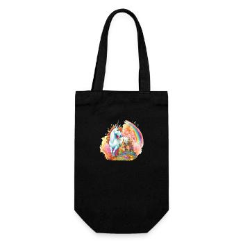 Einhorn Regenbogen Schloss Bunt Magie Fantasie - Geschenkbeutel für Flaschen - Schwarz - Vorne