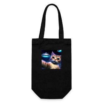 Selfie de chat avec OVNI - Sac à bouteille - noir - Devant