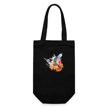 Hummingbird Flowers Bird Animal Art Watercolor Colorful - Gift Bag for Bottles - black - Front
