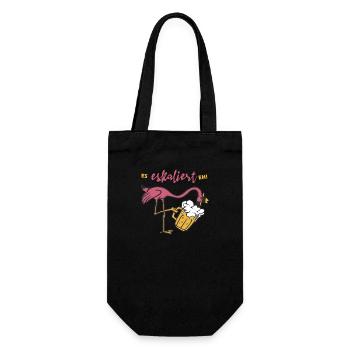 Es eskaliert eh Flamingo mit Bier - Geschenkbeutel für Flaschen - Schwarz - Vorne
