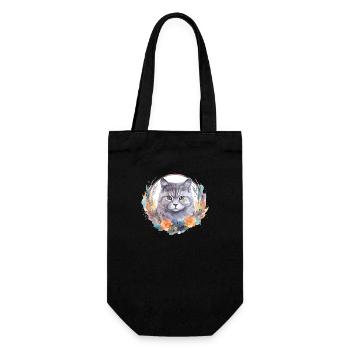 Britisch Kurzhaar Katze Boho Elements, Katzen - Geschenkbeutel für Flaschen - Schwarz - Vorne