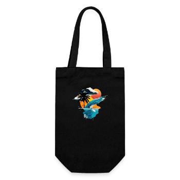 Sonnenuntergang am Meer - Sonne, Meer und Palme - Geschenkbeutel für Flaschen - Schwarz - Vorne