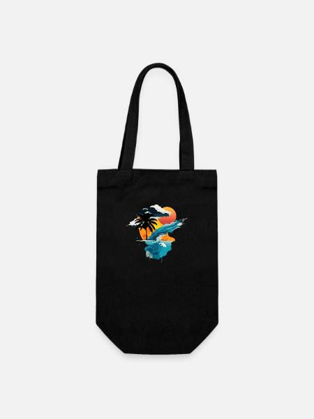 Coucher de soleil au bord de la mer - soleil, mer et palmier - Sac à bouteille - noir
