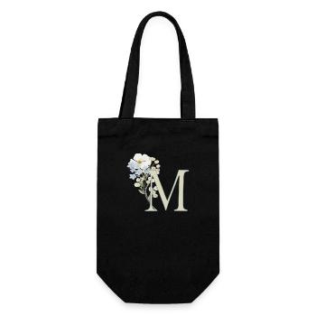 M mit Blumen - Geschenkbeutel für Flaschen - Schwarz - Vorne