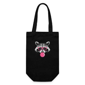 Waschbär bläst Kaugummi - Süßer Kaugummi Waschbär - Geschenkbeutel für Flaschen - Schwarz - Vorne