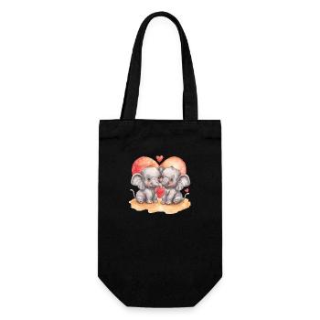Two Cartoon Elephants In Love With Heart - Gift Bag for Bottles - black - Front