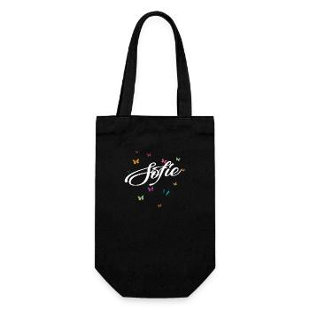 SOFIE - Mädchen Name mit bunten Schmetterlingen - Geschenkbeutel für Flaschen - Schwarz - Vorne