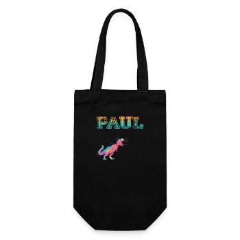 PAUL - Schöner Jungen Name mit Dinosaurier - Geschenkbeutel für Flaschen - Schwarz - Vorne